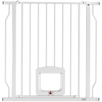 PawHut Traphekje Deurhek met kattenluik zonder boren 75-85 cm van staal voor honden, trap, deur, wit