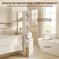 HOMCOM Dulap de Baie Înalt și Îngust cu 2 Sertare, 135 cm, Alb(m-5)