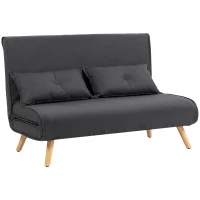 HOMCOM Two-Seater Linen-Look Sofa Bed - Charcoal Grey(m-1)