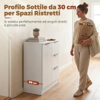 HOMCOM Credenza Moderna con 3 Cassetti e Anta Soft-Close, 60x30x70 cm, Bianco(m-4)