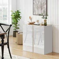 HOMCOM Buffet à haute brillance, meuble de rangement avec 2 portes à fermeture amortie et étagère réglable, 80x40x80cm, blanc(m-9)