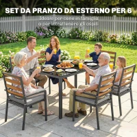 Outsunny Set da Pranzo da Giardino 7 Pezzi, Tavolo e Sedie per 6 Persone, Nero(m-4)
