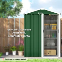Outsunny Căsuță de Grădină din Oțel 1.1m² cu Ușă Culisantă Blocabilă, 136x87x176 cm, Verde(m-5)
