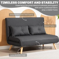 HOMCOM Two-Seater Linen-Look Sofa Bed - Charcoal Grey(m-6)