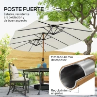 Outsunny Sombrilla Doble de Jardín 4,6x2,6 m con 48 Luces LED Base Incluida Manivela Sacos de Arena Anti-UV Crema(m-7)