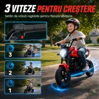 AIYAPLAY Motocicletă electrică de cross pentru copii, stil Harley, 24V, 6-12 ani, anvelope din cauciuc 30 cm, roșie(m-6)