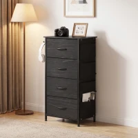 HOMCOM Chest of Drawers, Dresser with 4 Fabric Drawers, Tall Storage Unit with 4 Pockets and 2 Hooks, Steel Frame, Black(m-14)