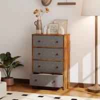 HOMCOM Chest of Drawers, Dresser with 4 Fabric Drawers - Grey and Rustic Brown(m-10)