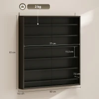 HOMCOM Bacheca Portaoggetti a 6 Ripiani Regolabili in Legno con Ante in Vetro, 80x9.5x83 cm, Nero(m-3)