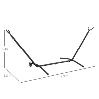 Outsunny Supporto per Amaca da 330 cm max con 6 Fori e Rotelle, in Metallo, 290x120x115 cm, Nero(m-3)