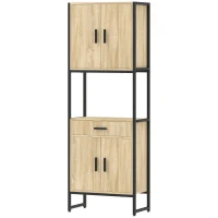 HOMCOM Armário Alto de Cozinha Armário de Cozinha 4 Portas com Fecho Suave Gaveta Bancada 60x30x170 cm Madeira Natural(m-1)