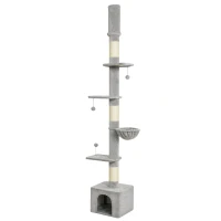 PawHut Floor to Ceiling Cat Tree, 230-250cm Multi-Level Cat Tower with Adjustable Height, Scratching Posts, Condo, Platforms(m-1)