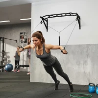 SPORTNOW Barre de traction murale barre de fitness multi-prise système de poulie à câble charge 200kg, acier 126x60x45,5cm, noir(m-8)