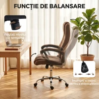 Vinsetto Scaun de Birou Ergonomic Inclinabil și Rotativ în Țesătură cu Aspect de In cu Tetieră, Maro(m-5)