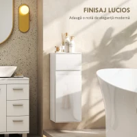 HOMCOM Dulap suspendat pentru baie cu sertar, ușă lucioasă și raft din sticlă reglabil, alb(m-6)