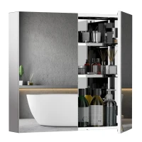 HOMCOM Bathroom Mirror Cabinet, Stainless Steel Wall Mounted  Bathroom Storage Cabinet with Double Doors, 60x55cm(m-10)