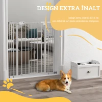 PawHut Poartă Acces Câini 104 cm Înălțime, cu Ușă Mică și Închidere Automată, Albă(m-8)
