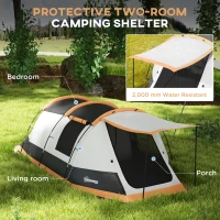 Outsunny 2 Man Camping Tent, with Two Rooms and Porch - Orange(m-4)