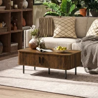 HOMCOM Coffee Table with Storage, Living Room Table with Slatted Tambour Sliding Doors and Adjustable Foot Pads, Rectangular Coffee Table with Elevated Base for Living Room, Rustic Brown(m-9)