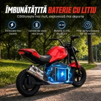 AIYAPLAY Motocicletă electrică de cross pentru copii, stil Harley, 24V, 6-12 ani, anvelope din cauciuc 30 cm, roșie(m-5)