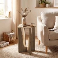 HOMCOM End Table Compact Round Side Table with Curved Legs in Coffee Wood Effect(m-2)