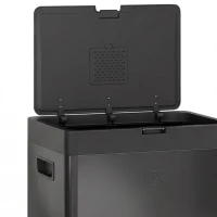 HOMCOM Lixeira Retangular com Pedal Lixeira Cozinha 56 L 3 Compartimentos Fechamento Suave Aço Inox 45,7x35,8x76 cm Preto(m-9)
