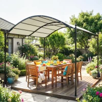 Outsunny Pergola Gazebo 3x3 m con Tetto ad Arco, in Metallo e Poliestere 180g/m², Bianco Crema(m-10)