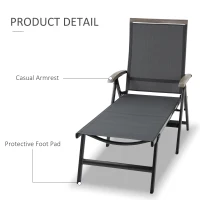 Outsunny Outdoor Folding Sun Lounger, 5-Position Adjustable Chaise Lounge Chair with Aluminium Frame for Patio, Pool and Garden, Grey(m-7)