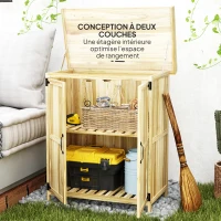 Outsunny Armoire de jardin en bois abri de jardin avec 2 portes, toit à charnières et étagère, 74 x 43 x 88 cm, bois naturel(m-6)