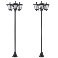 Outsunny Conjunto de 2 Farolas Solares de Exterior con 3 Luces LED Impermeable IP44 para Camino Terraza 51,5x47x182,5 cm Negro