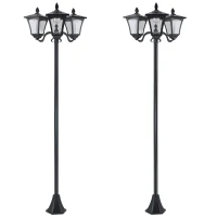 Outsunny Conjunto de 2 Farolas Solares de Exterior con 3 Luces LED Impermeable IP44 para Camino Terraza 51,5x47x182,5 cm Negro(m-1)