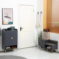 HOMCOM Mobile Scarpiera da Ingresso con Seduta Imbottita e Armadietto per 4 Paia di Scarpe, 80x33x49cm, Grigio(m-10)