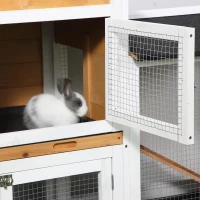PawHut 2 Tier Rabbit Hutch with No-leak Plastic Trays Wooden Guinea Pig Hutch with Run, Yellow(m-10)