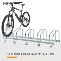 HOMCOM Bike Stand Parking Rack Floor or Wall Mount Bicycle Cycle Storage Locking Stand (5 Racks, Silver)(m-16)