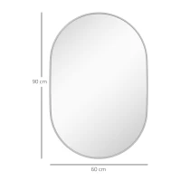 HOMCOM Espejo de Baño Ovalado 60x90 cm Espejo Decorativo de Pared con Marco de Aluminio para Salón Horizontal o Vertical Plata(m-3)