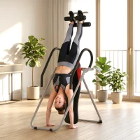 SPORTNOW Table d'Inversion Pliable en Acier, Inversion 0-90°, Verrou de Cheville Réglable, 122x59x130cm, Rouge(m-10)