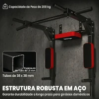SPORTNOW Barra de Elevações de Parede 2 em 1 com Estação Multifuncional para Treino em Casa, Suporta 200 kg, Vermelho(m-6)