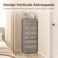 HOMCOM Cassettiera Moderna a 6 Cassetti per Camera, 40x40x110 cm, Grigio(m-5)