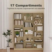 HOMCOM Bibliothèque 6 Niveaux, Étagère de Rangement avec 17 Compartiments et Étagères Réglables, 149 x 23,6 x 188 cm, Chêne(m-4)