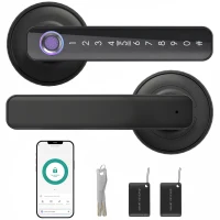 HOMCOM Cerradura de Puerta Inteligente, 5 Accesos por Huella, Código, Tarjeta NFC, Aplicación Tuya/Smart Life y Llave, Negro(m-12)