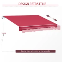 Outsunny Tenda da Sole per Esterno Avvolgibile a Manovella in Metallo e Alluminio, 4x2.5m, Rosso Scuro(m-5)