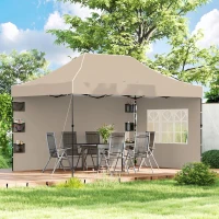 Outsunny Gazebo Pop Up Pieghevole con Pareti Laterali e Finestre, 2.9x4.3 m, in Metallo e Tessuto Oxford, Marrone Sabbia(m-11)