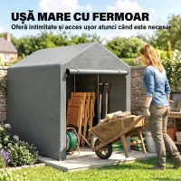 Outsunny Magazie pentru Unelte Garaj Cort cu Acoperire Anti-UV și Cadru Metalic, 120x179x165cm, Gri Deschis(m-6)