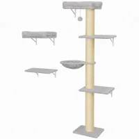 PawHut Kattenklimwand, 3-delige kattenwandset met krabpaal, platforms en hangmat(m-1)