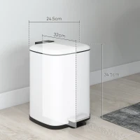 HOMCOM Coș de gunoi de 12L cu pedală și închidere silențioasă, din metal și PP, 24.5x32x34.5 cm, alb(m-3)