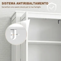 HOMCOM Mobile Bagno con 4 Ante e Ripiani Regolabili, per Lavanderia Salotto Soggiorno Cucina, 60x30x110 cm, Bianco(m-6)