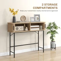 HOMCOM Console Table 2-Compartment Storage Hallway Table Steel Frame for Entryway Living Room 100 cm Oak Tone Black(m-6)