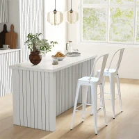 HOMCOM Set 2 scaune de bar stivuibile din metal cu spătar detașabil și suport pentru picioare, alb(m-6)