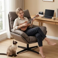 HOMCOM Accent Chair with 360 Swivel Armchair for Living Room with Padded Cushion Dark Brown(m-10)