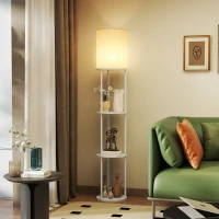 HOMCOM Lámpara de Pie con Estantes con 3 Temperaturas de Color Control Remoto para Salón Dormitorio Oficina Blanco(m-10)
